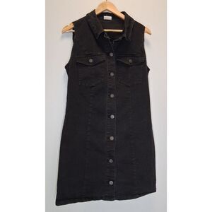 Noisy May womens large sleeveless denim dress button front collared black